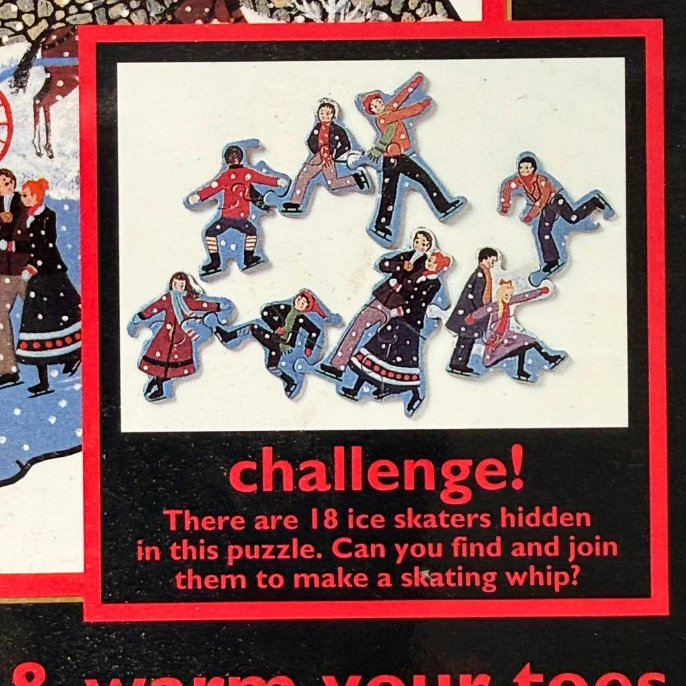 Ceaco 530 Piece Silhouette Corkboard Jigsaw Puzzle Winter Village Ice‎ Skaters